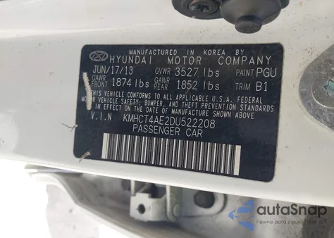 2013 Hyundai Accent Gls from USA, damaged, VIN KMHCT4AE2DU522208
